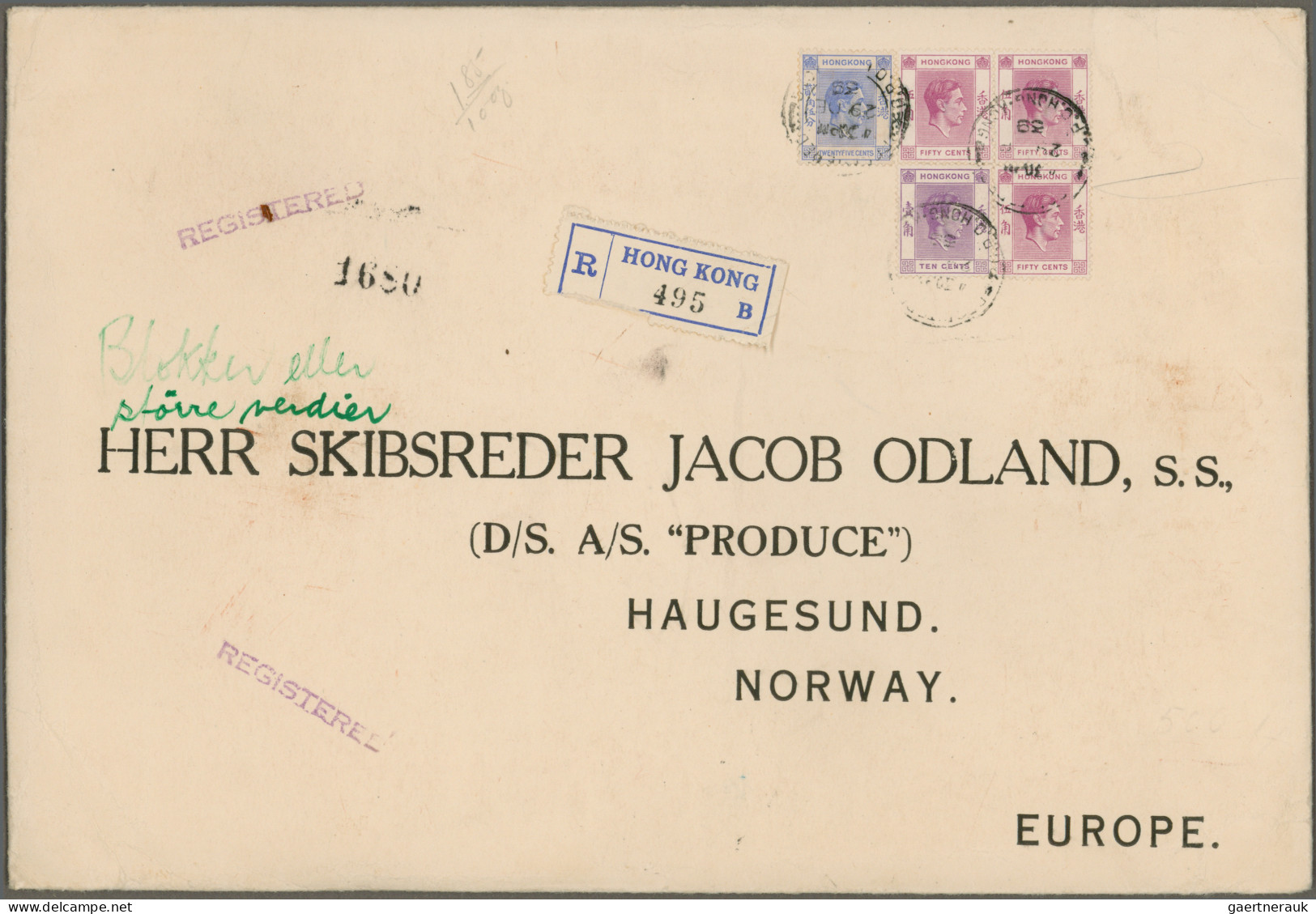 Hong Kong: 1938, KGVI, Four Preprinted Registered Covers (273x188 Mm) Used 1938/ - Autres & Non Classés