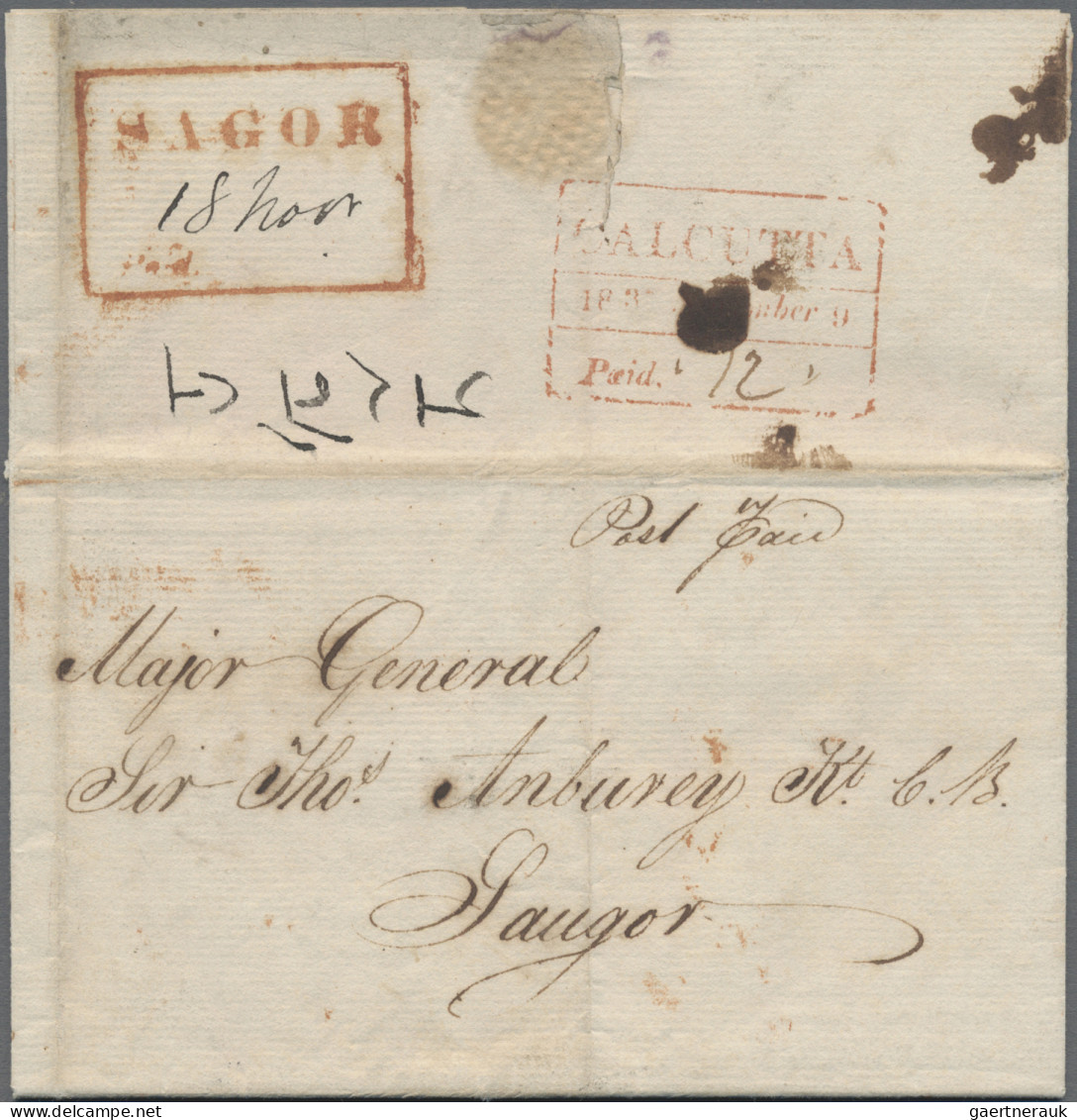 India -  Pre Adhesives  / Stampless Covers: 1837 SAUGOR: Letter From Calcutta To - ...-1852 Vorphilatelie