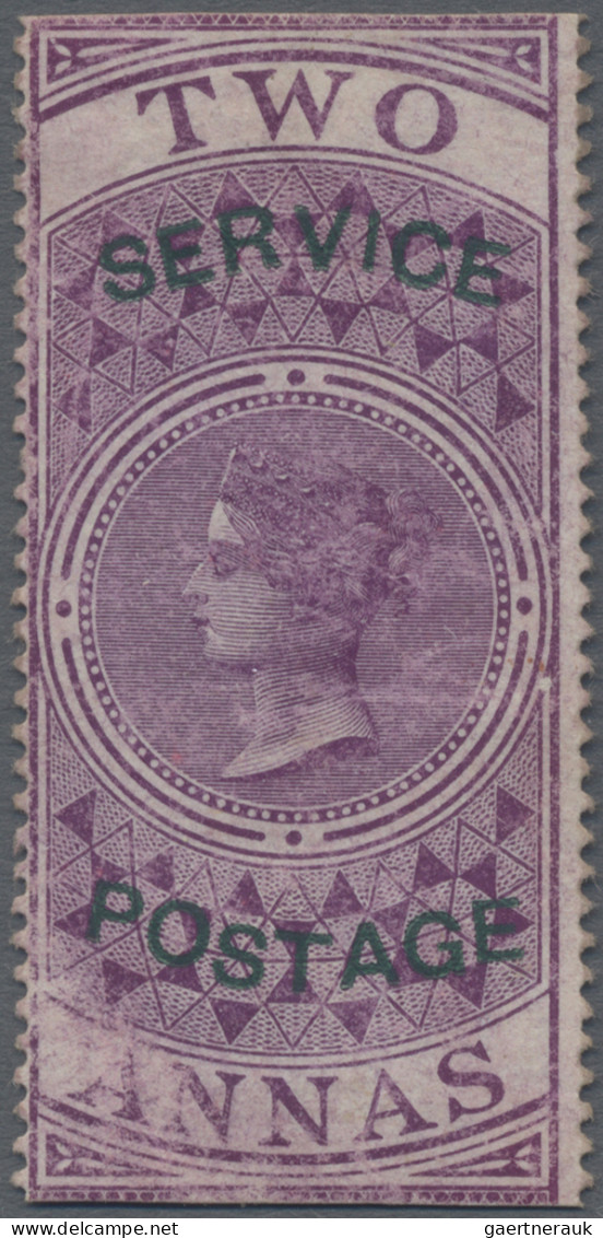 India - Service Stamps: 1866 Fiscal Stamp 2a. Purple Optd. "SERVICE/POSTAGE" In - Official Stamps