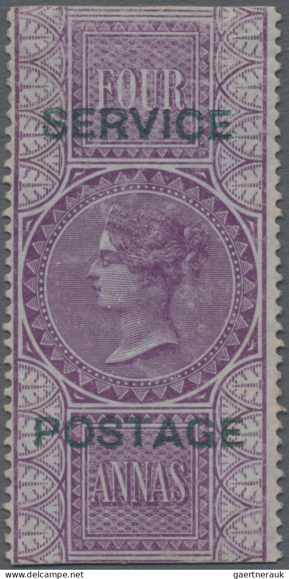 India - Service Stamps: 1866 Fiscal Stamp 4a. Purple Optd. "SERVICE/POSTAGE" In - Official Stamps