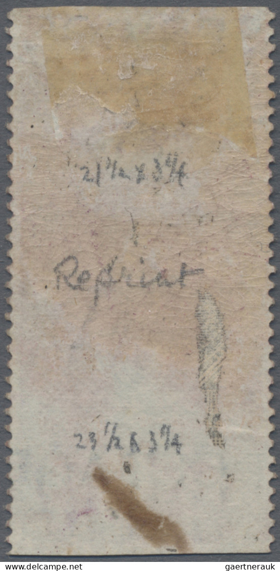 India - Service Stamps: 1866 Fiscal Stamp 8a. Purple Optd. "SERVICE/POSTAGE" In - Official Stamps