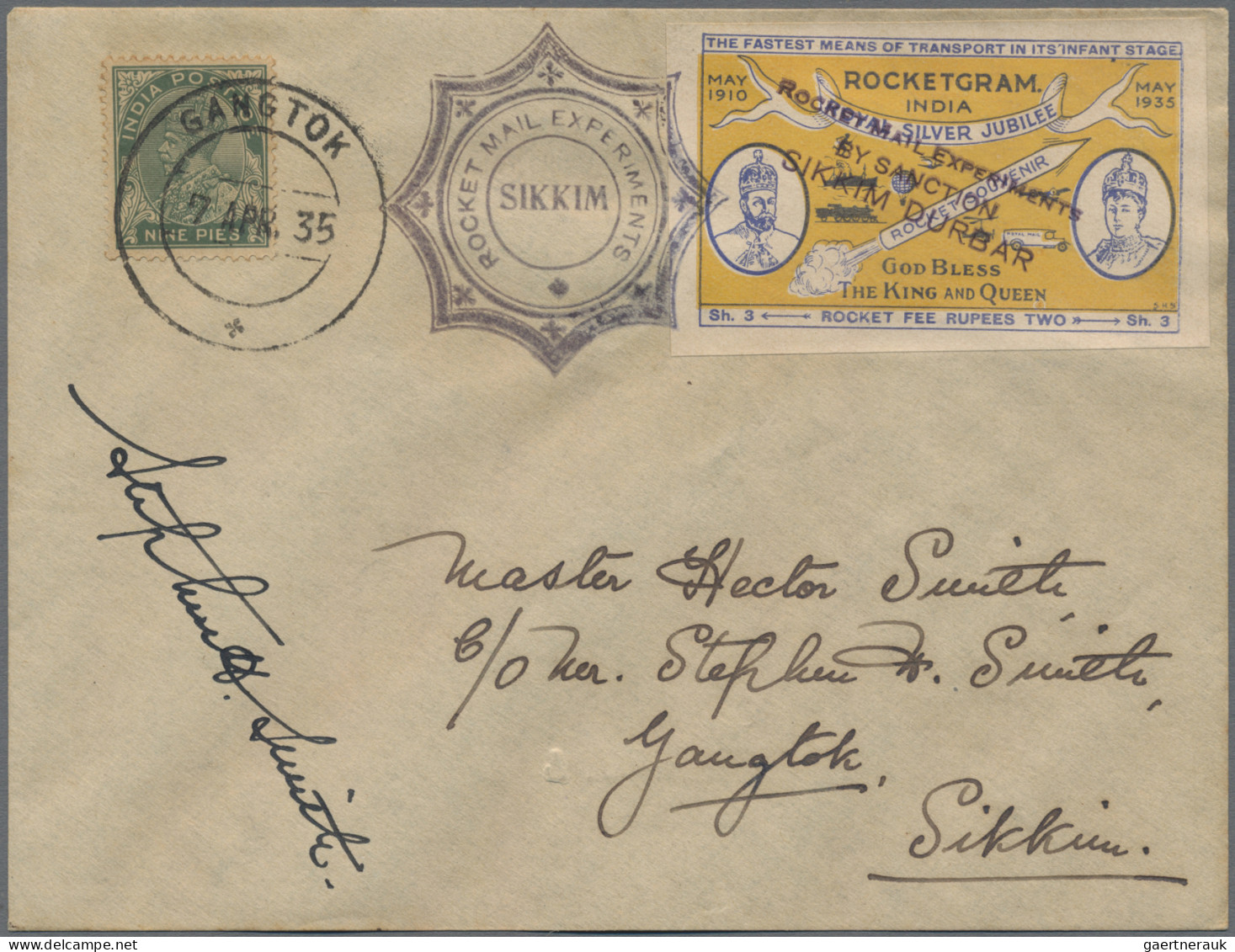 India - Rocket Mail: 1935 (7.-10. April) SIKKIM ROCKET MAIL: Four Different Cove - Sonstige & Ohne Zuordnung