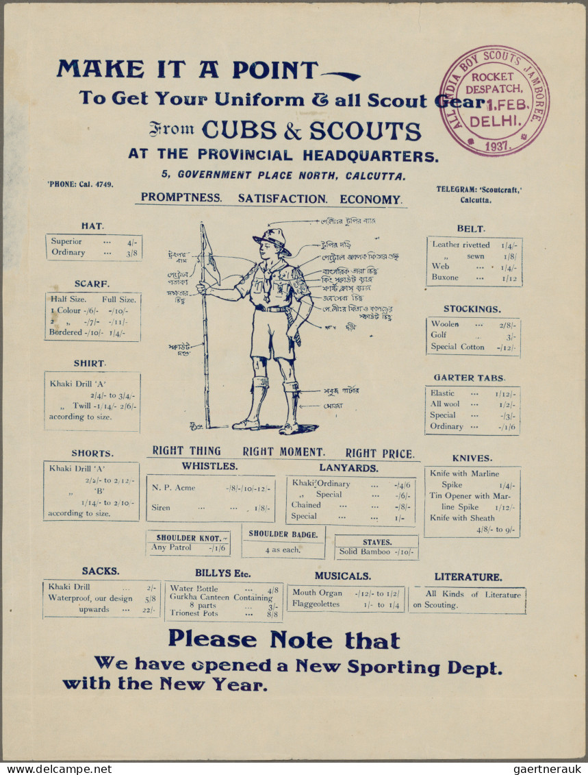 India - Rocket Mail: 1937 (1 Feb.) Propaganda Rockets 1, 2 and 3: A Scout's equi