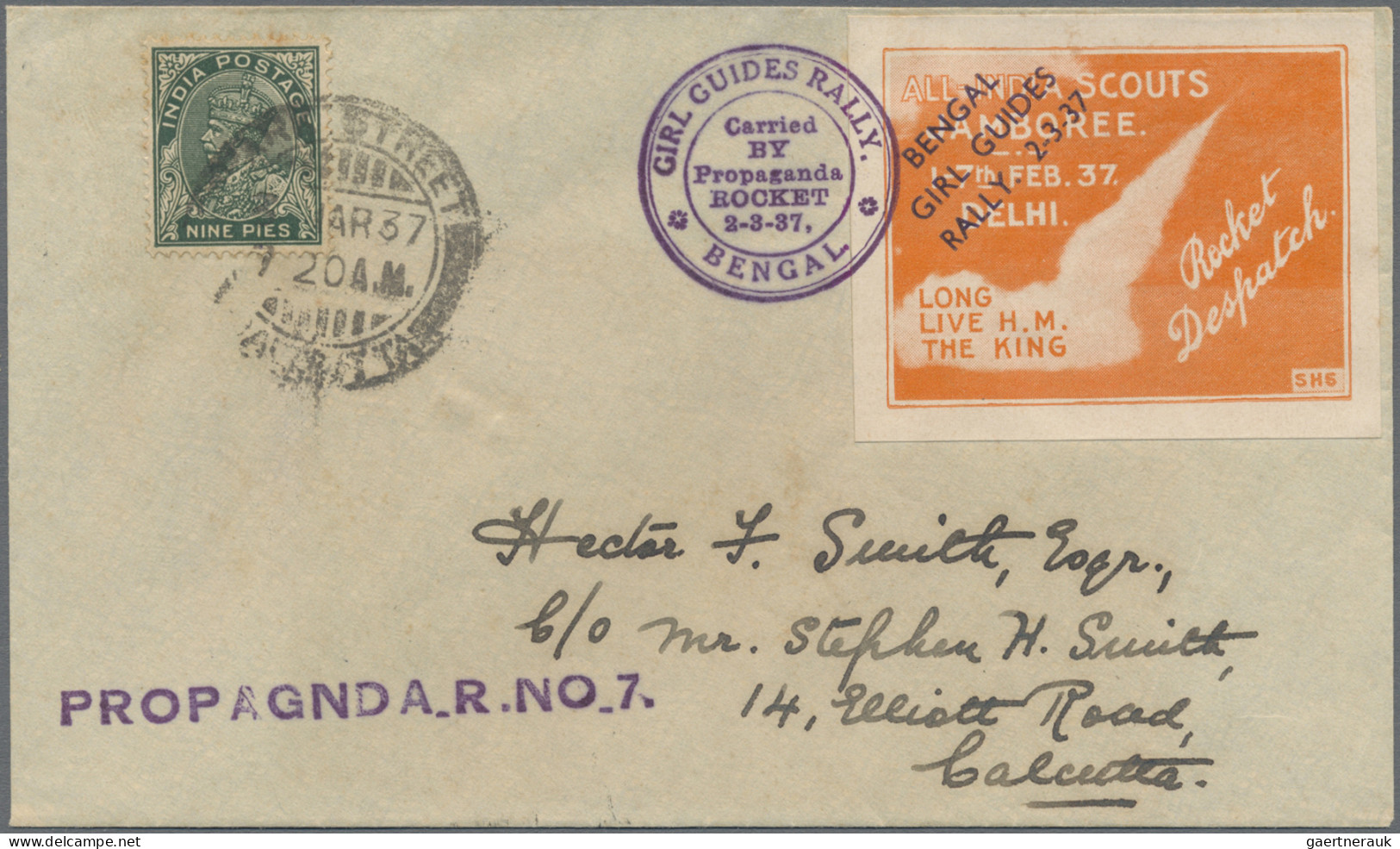 India - Rocket Mail: 1937 (2 March) "GIRL GUIDES RALLY, BENGAL": Cover To Calcut - Other & Unclassified