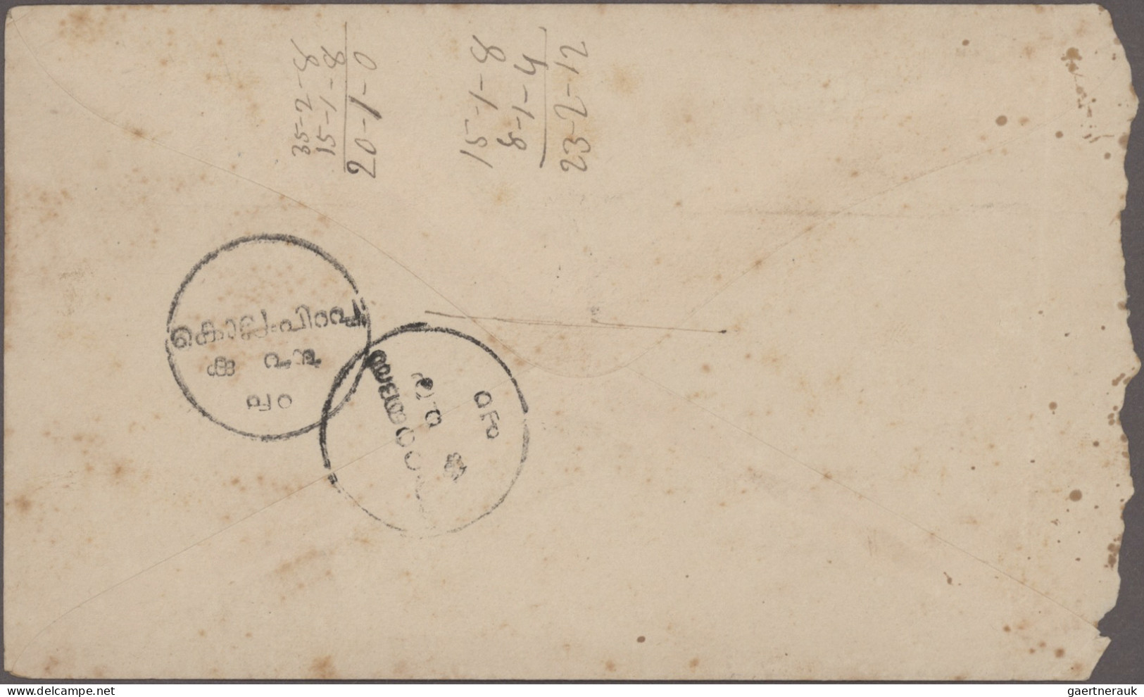 Travancore: 1889 Postal Stationery Envelope 1ch. Ultramarine (Deschl E4, Type II - Travancore