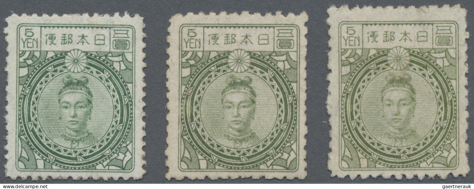 Japan: 1924, Empress Jingu 5 Y. Deep Bluish Green Resp. Yellowish Green (2), Reg - Other & Unclassified