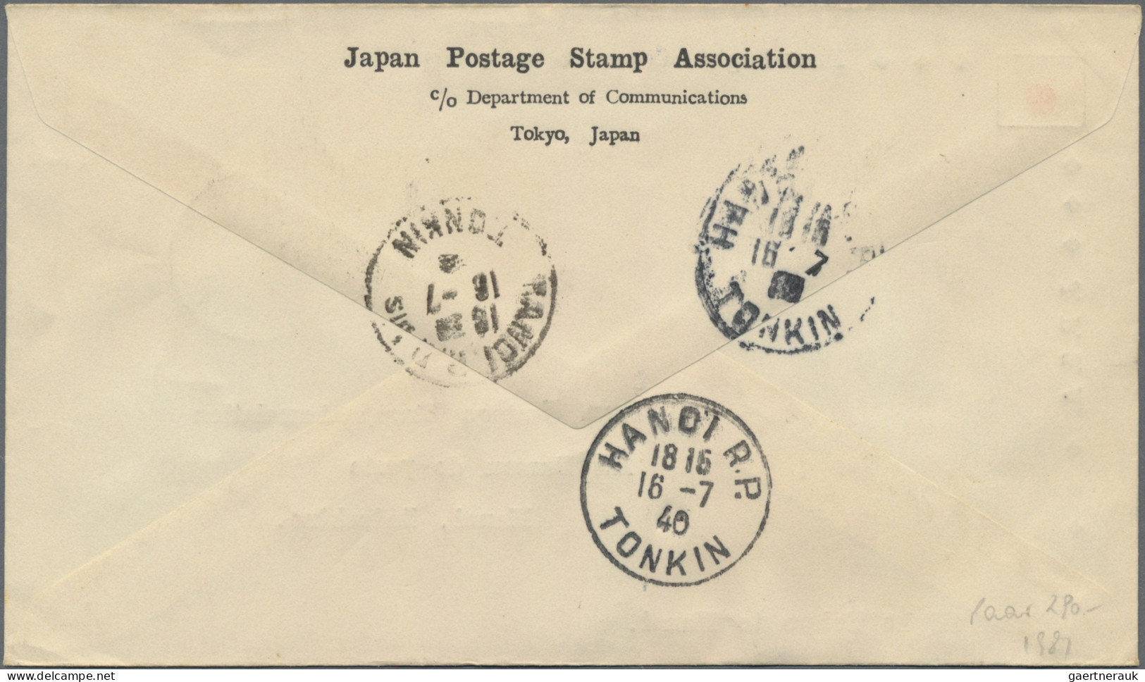 Japan: 1940, Tokyo-Hanoi FFC By JPSA, Both Directions: 70 Sen Frank "TOKYO 14.7. - Other & Unclassified