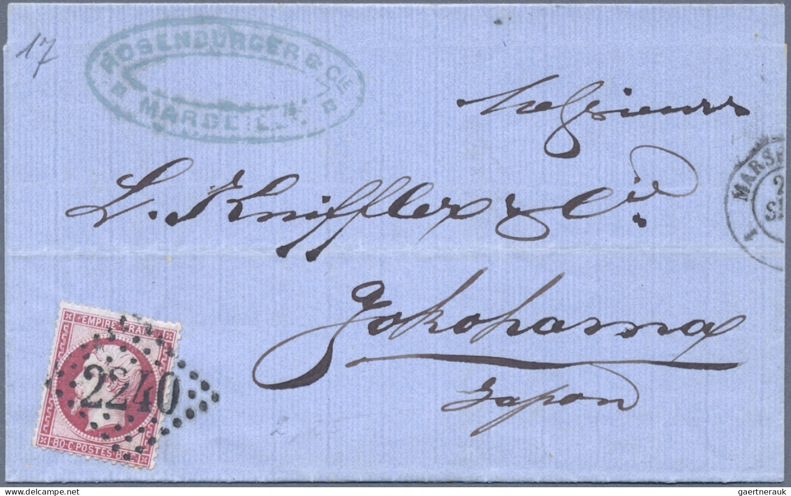 Japan: 1863/74, France, Two Covers: Napoleon 80 C. Pmkd. GC "2240" On Folded Env - Other & Unclassified