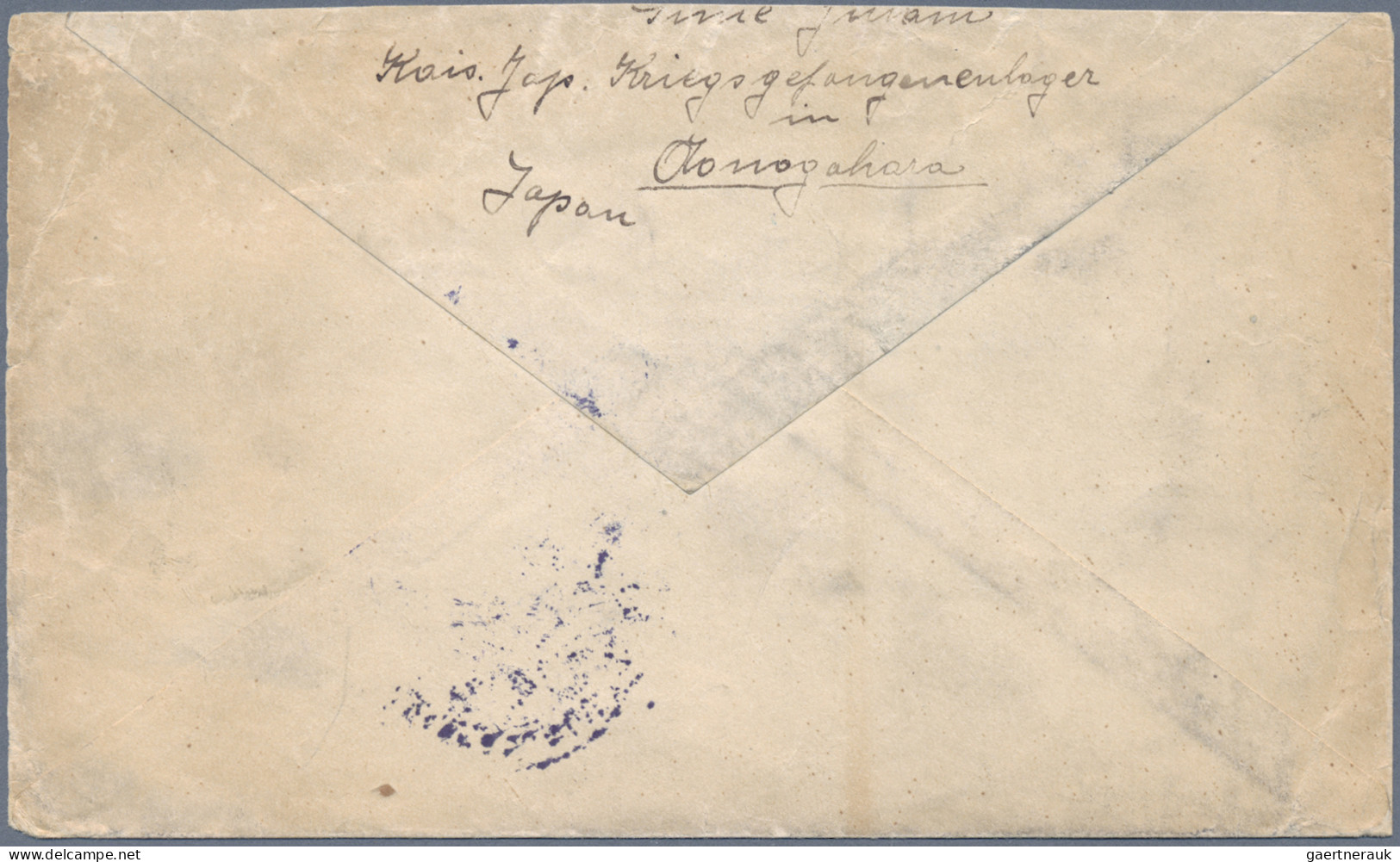 Camp Mail Tsingtau: Aonogahara, 1917 (ca.) Cover With Large Blue Camp Seal And H - Deutsche Post In China