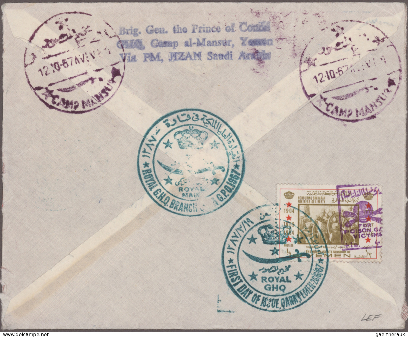 Yemen - Kingdom: 1967 Registered Cover To London Franked By Surcharged "For Pois - Jemen