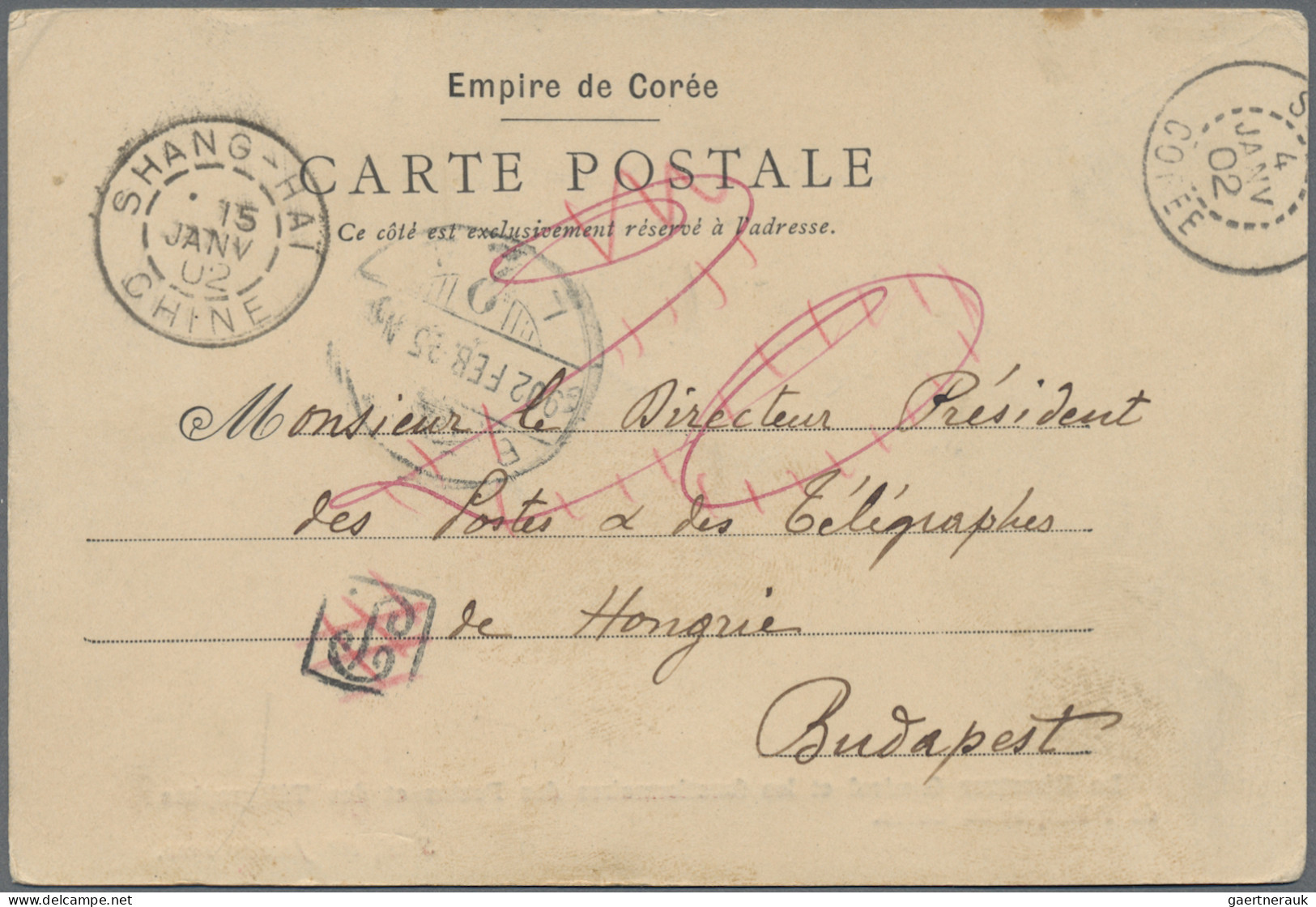 Korea: 1902, Stampless Official Mails Ppc"The Director General And The Staff Of - Corée (...-1945)