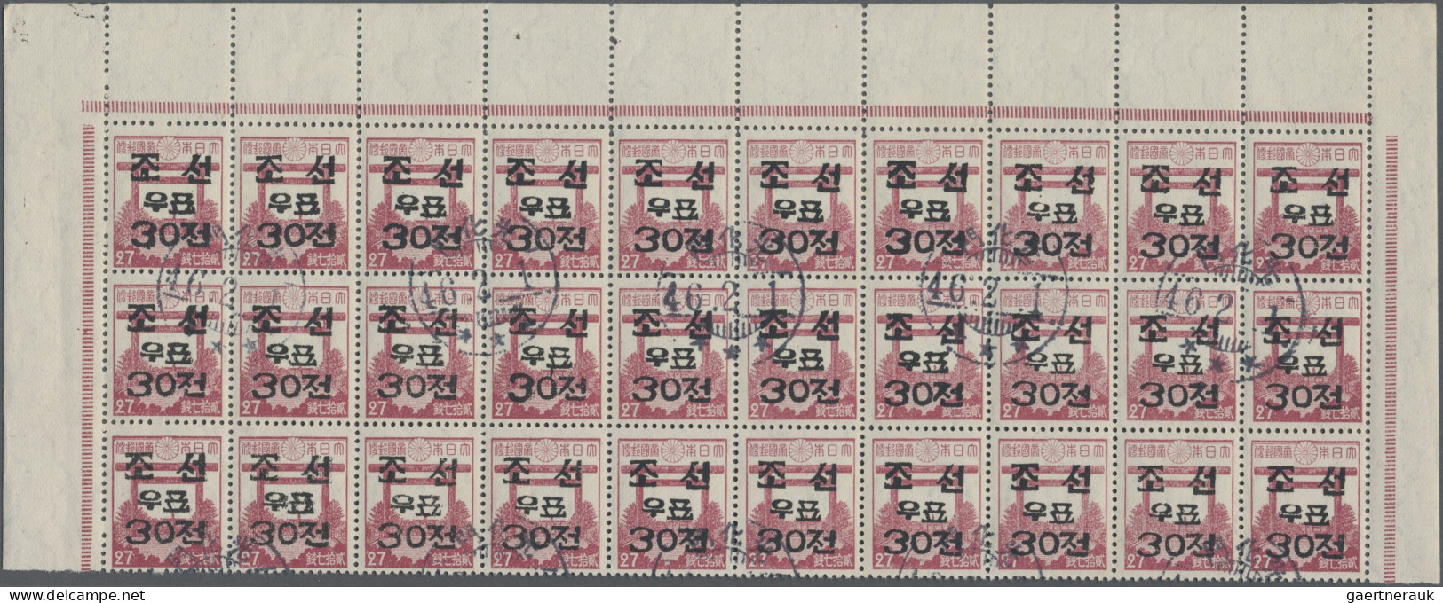 South Korea: 1946, USAMGIK surcharged issue, 5 Ch./14 S., 10 Ch./40 S., 20 Ch./6