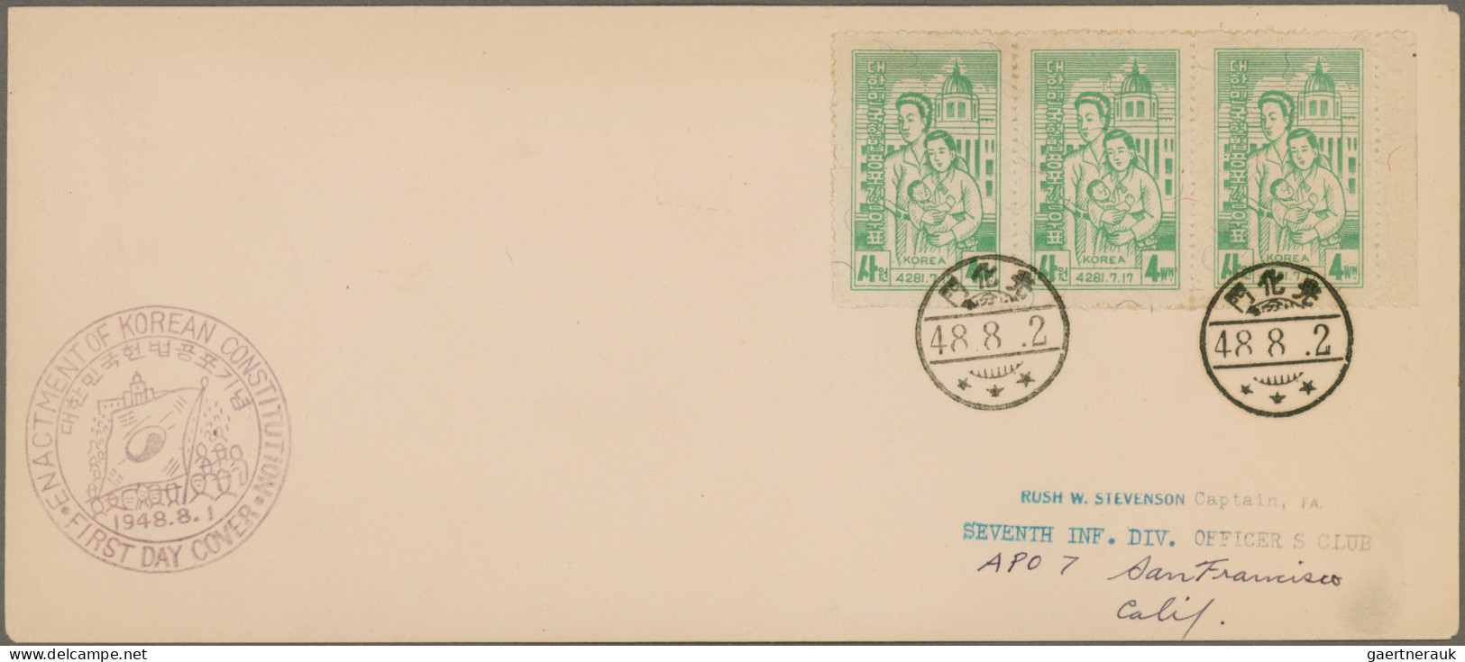 South Korea: 1948, New Constitution, Two FDC With 4 W. Margin-strip-3 And 10 W. - Korea, South
