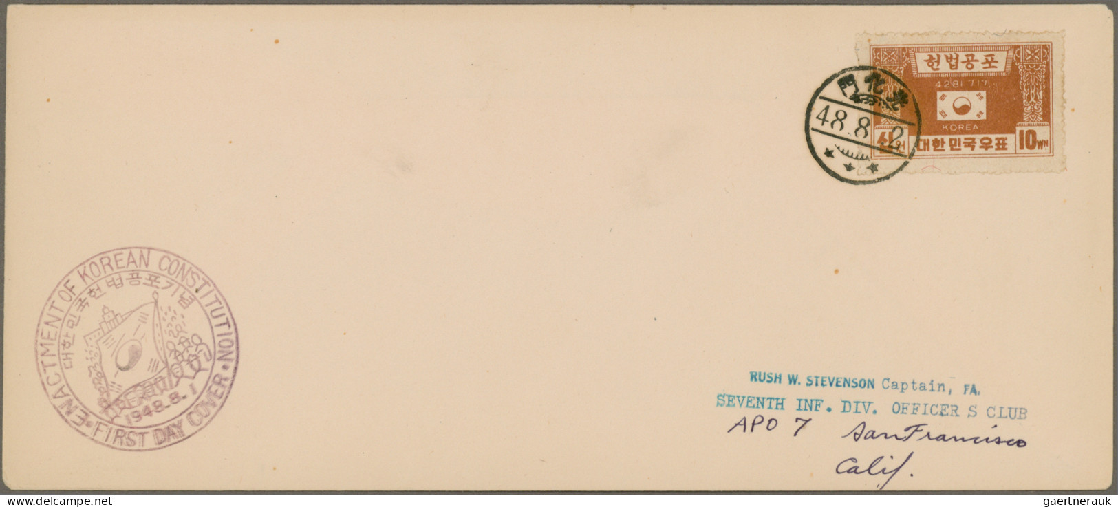 South Korea: 1948, New Constitution, Two FDC With 4 W. Margin-strip-3 And 10 W. - Corée Du Sud