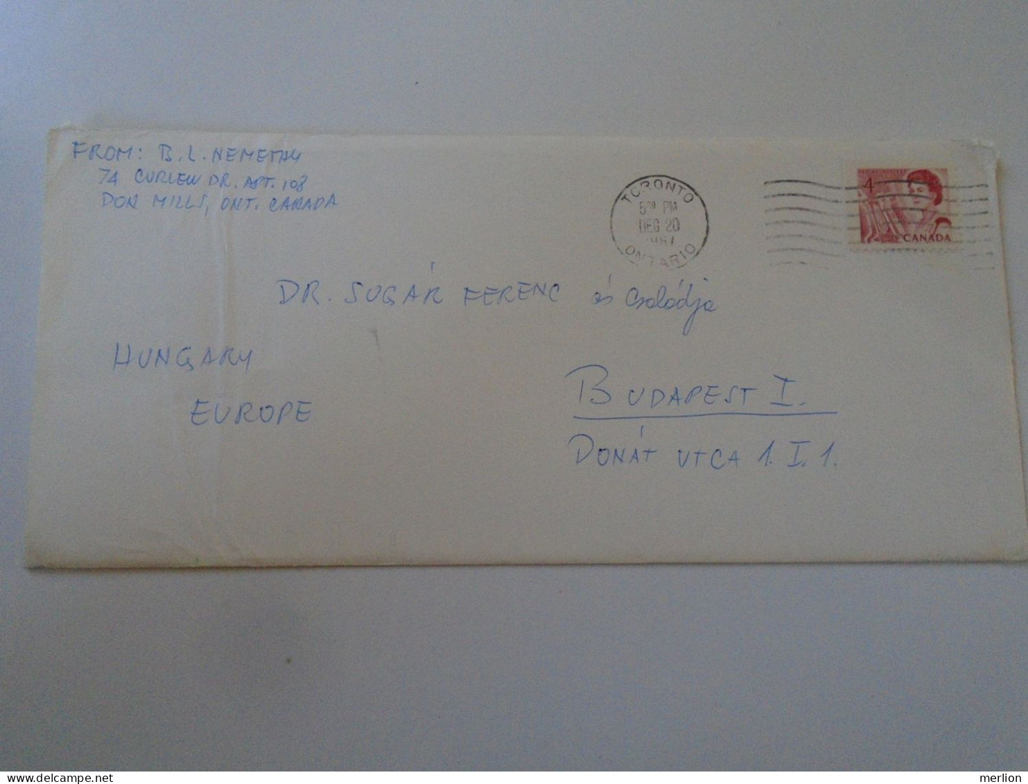 D198162  Canada  Cover  1967  Toronto, Ontario  - Stamp  QEII  4c     Sent To Hungary - Covers & Documents