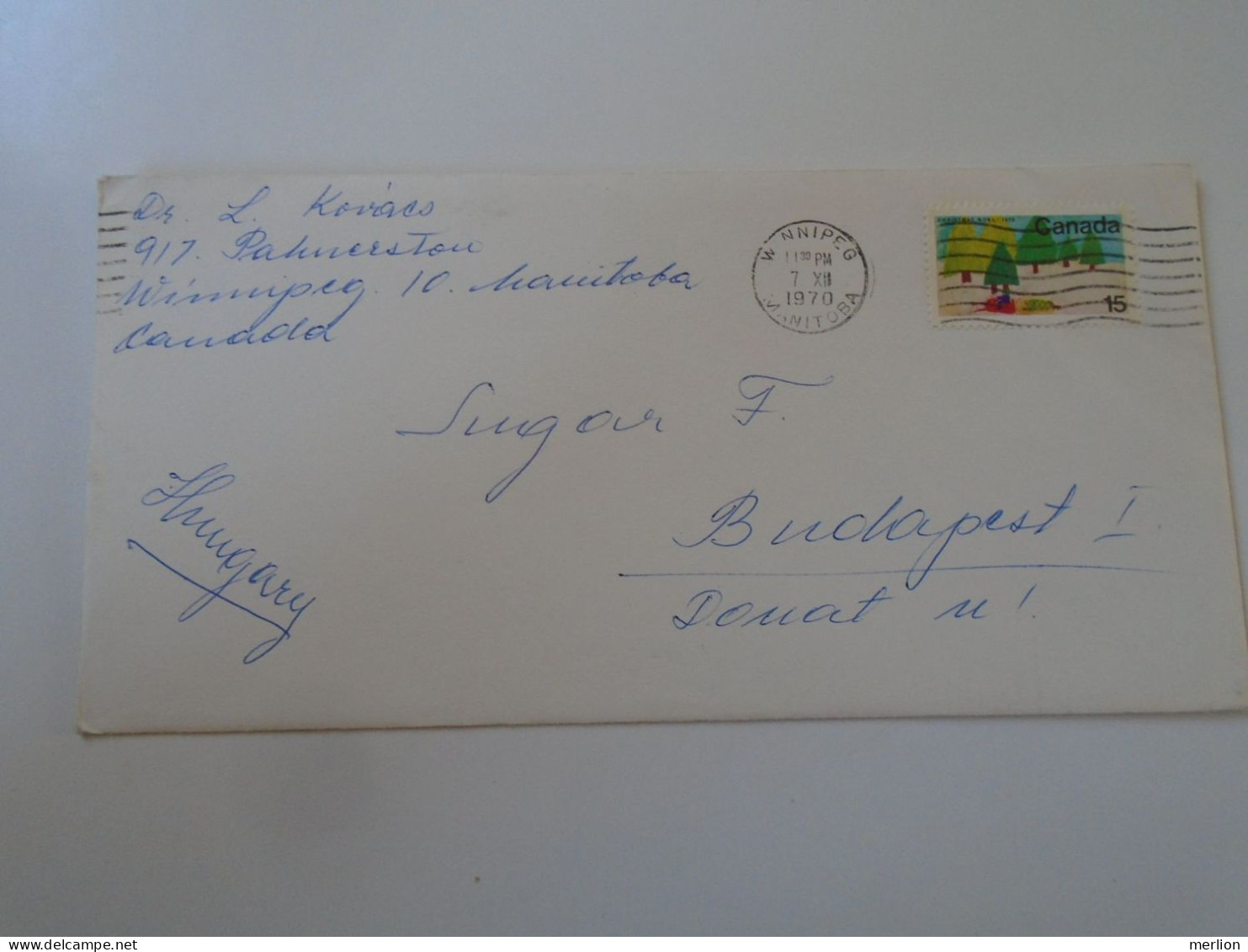 D198163  Canada  Cover  1970 Winnipeg, Manitoba- Stamp  Christmas Noel 1970     Sent To Hungary - Brieven En Documenten