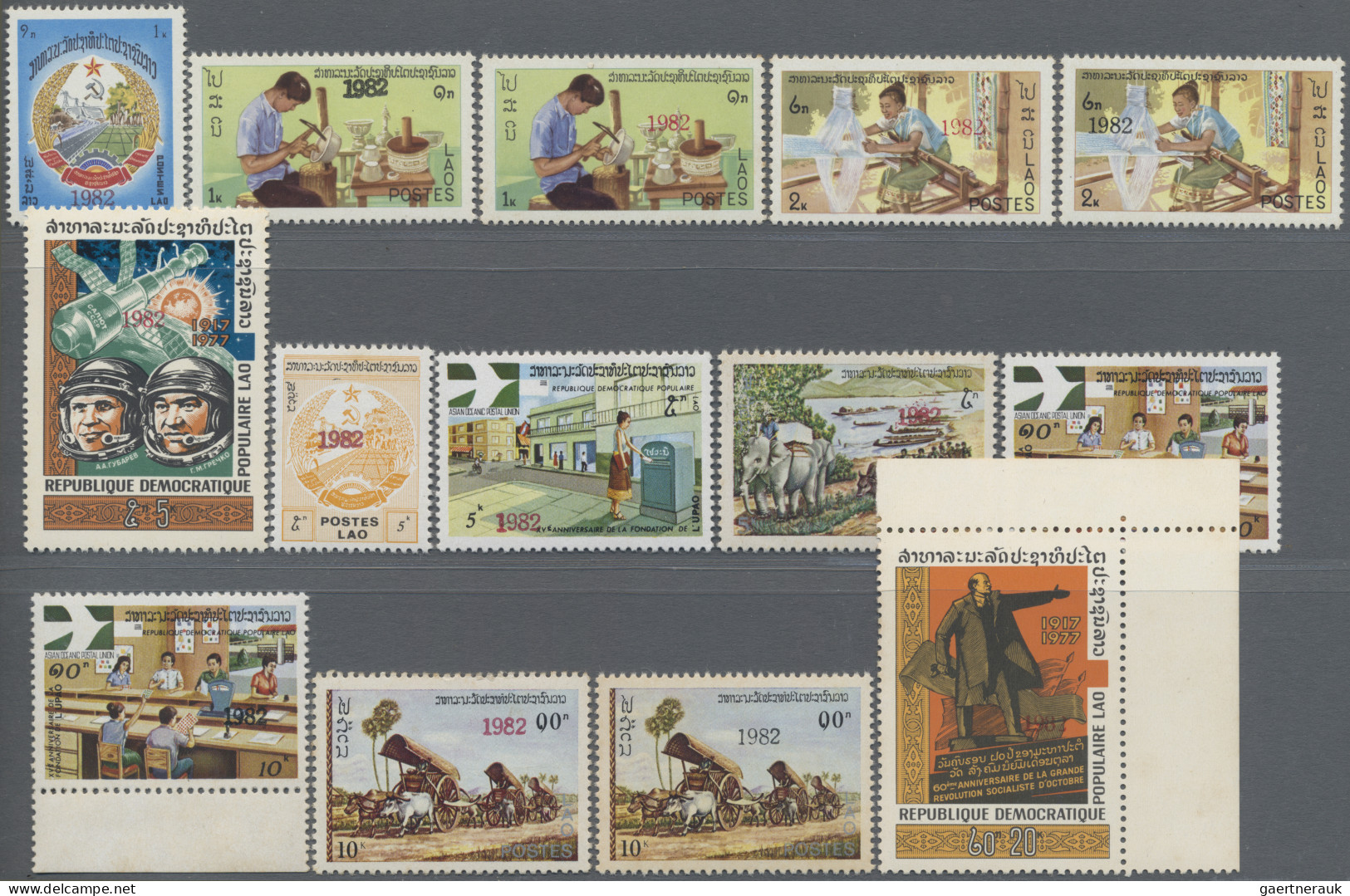 Laos: 1982 Complete Set Of 23 From 1k. To 250k. Optd. "1982" (including Red And - Laos