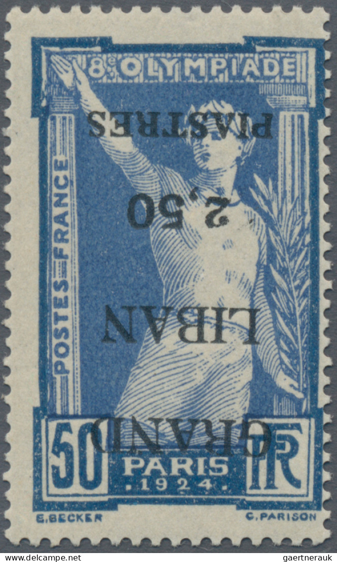 Lebanon: 1924, Olympic Games Paris, 2.50pi. On 50c. Blue With Inverted Overprint - Lebanon