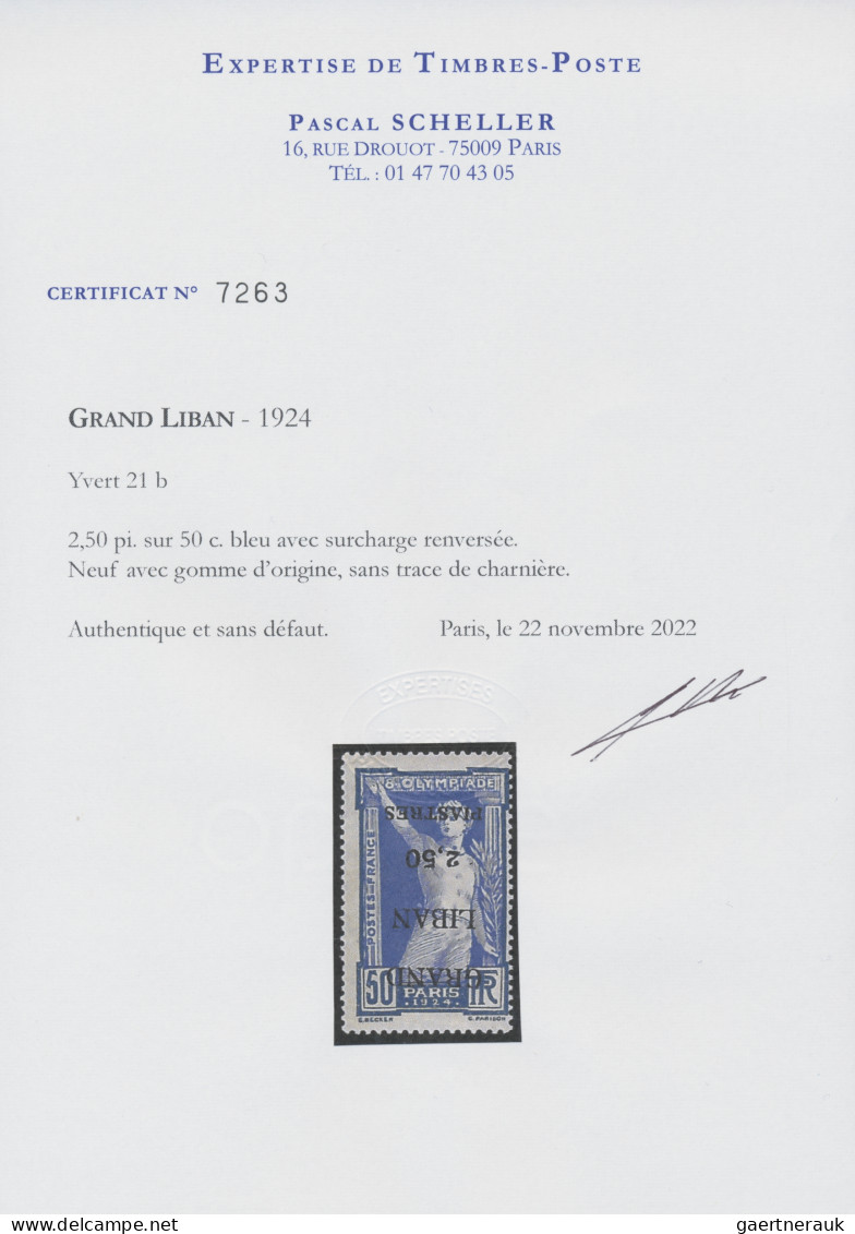 Lebanon: 1924, Olympic Games Paris, 2.50pi. On 50c. Blue With Inverted Overprint - Lebanon