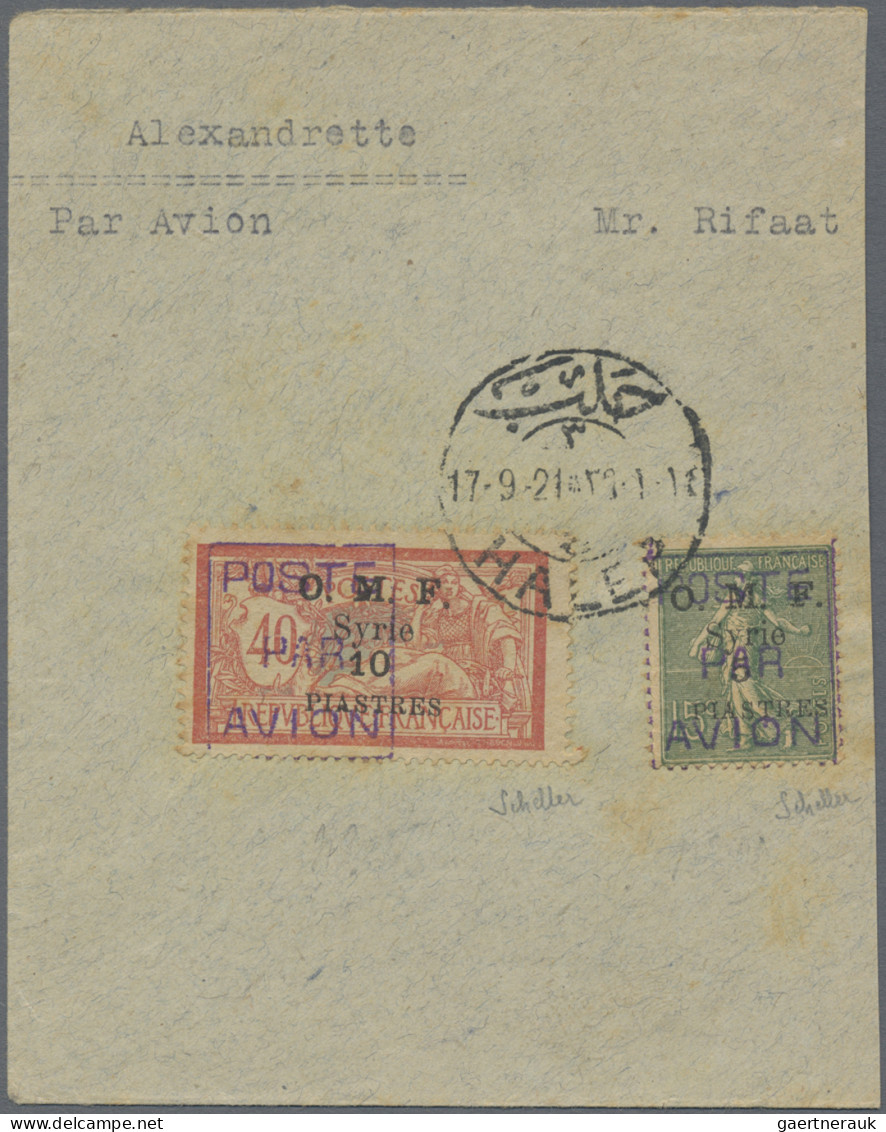 Syria: 1920, Airmail Handstamps, 5pi. On 15c. Olive-green And 10pi. On 40c. Red/ - Syrien