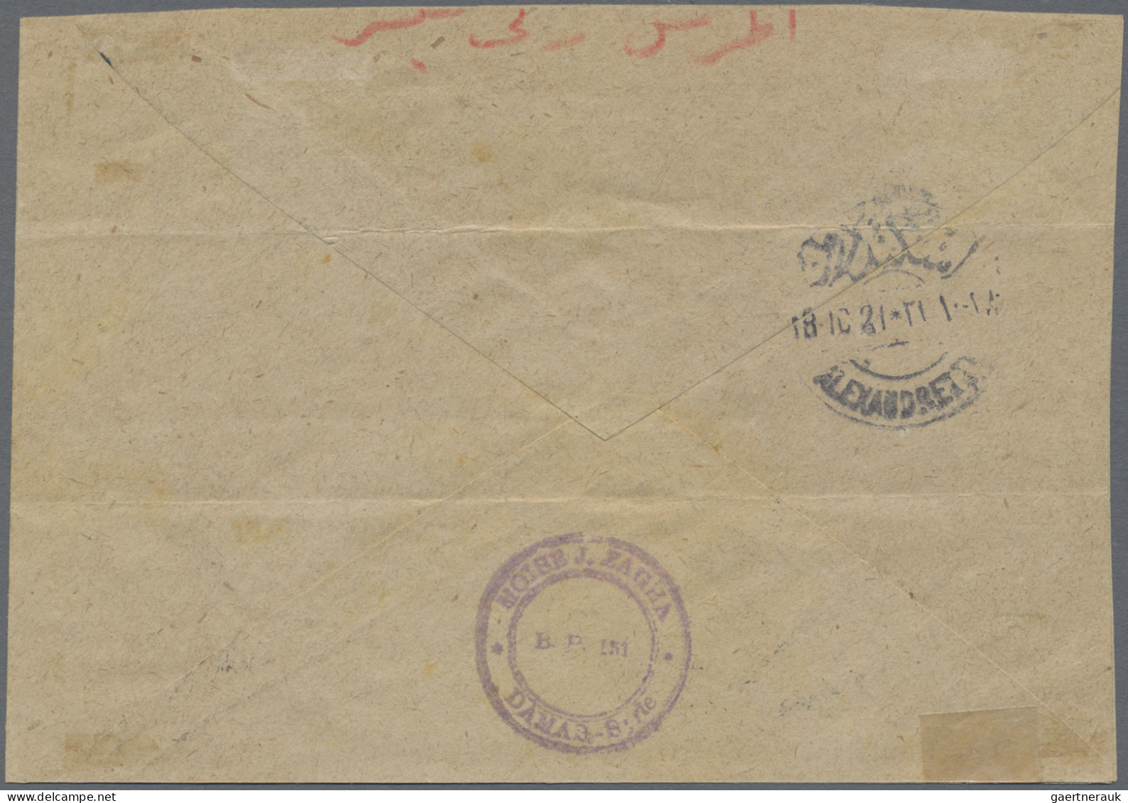 Syria: 1921, Airmail Handstamps, 1pi. On 20c. Purple-brown Horizontal Pair, 1fr. - Syrie