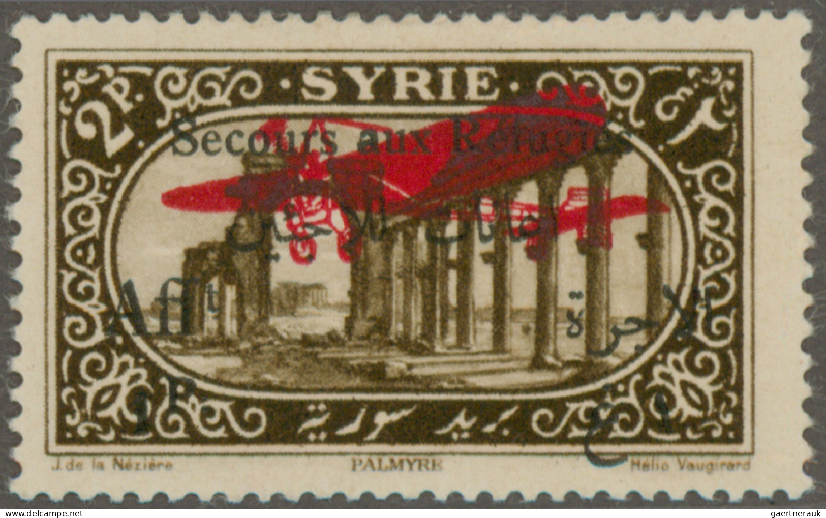 Syria: 1926 Refugee Relief, Airmail Stamp 2pi.+1pi. Sepia With Black Surcharge O - Syria