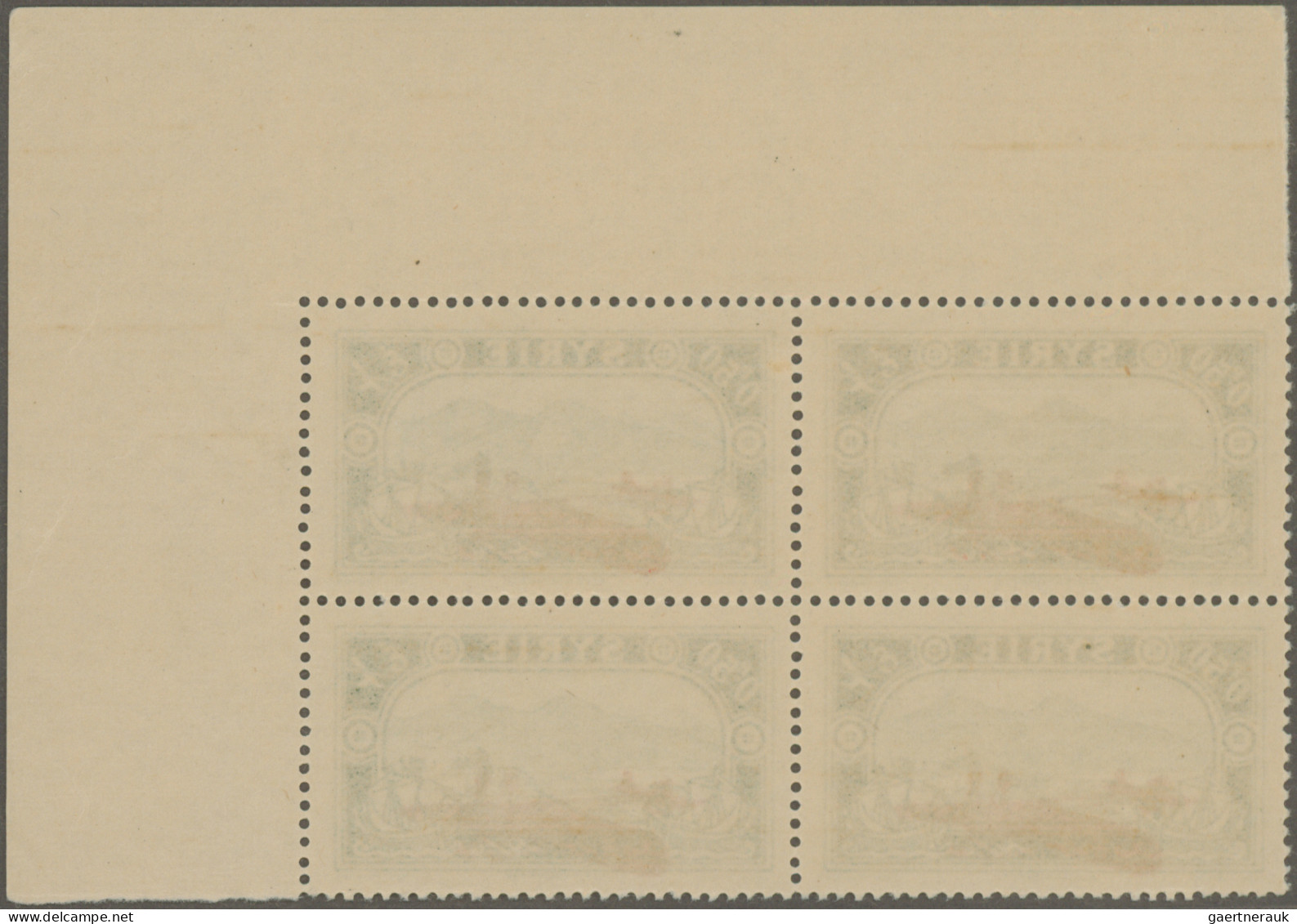 Syria: 1929, Airmail 0.50pi. Yellow-green With Inverted Surcharge, Marginal Bloc - Syrien