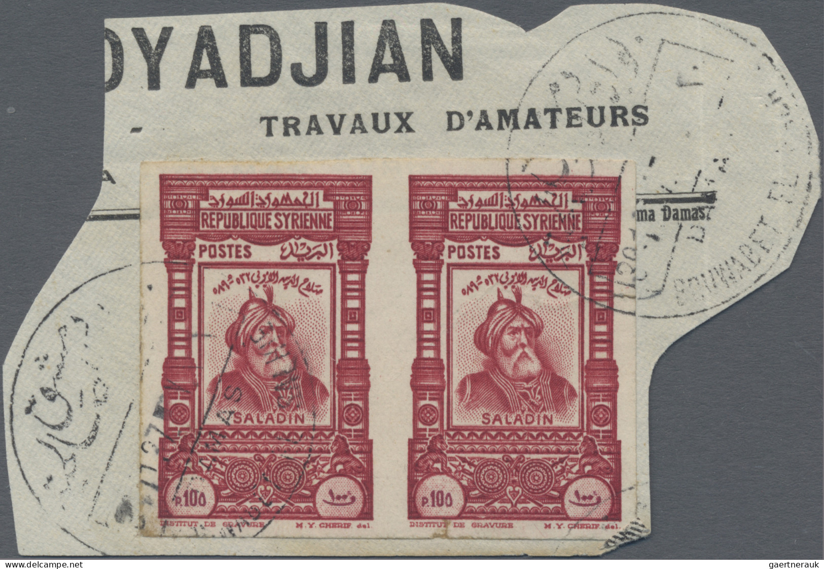 Syria: 1934, 10th Anniversary Of Republic, Saladin 100pi. Red, Imperforate Horiz - Syrien