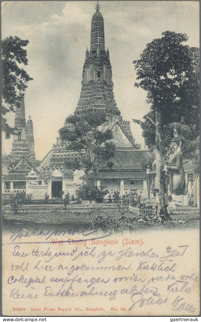 Thailand: 1907 Used Picture Postcard "Wat Cheng Bangkok" To Germany, Franked 190 - Thaïlande