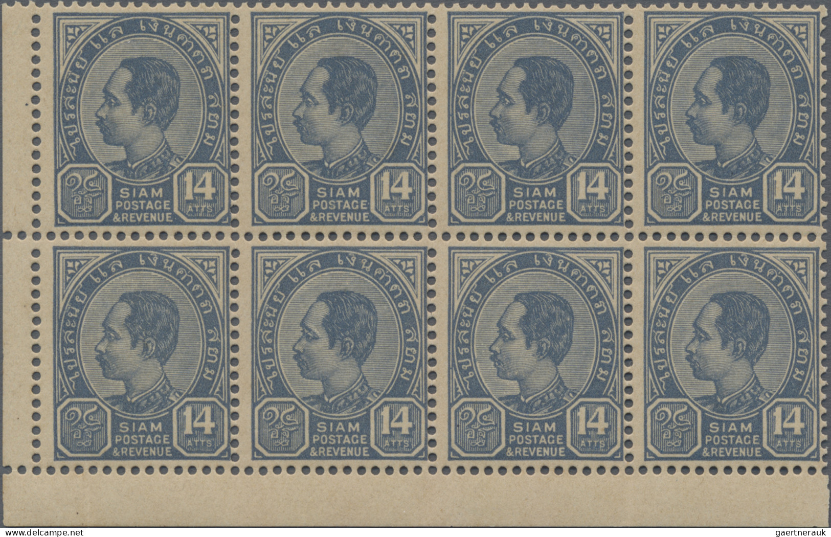 Thailand: 1899-1904 'King Chulalongkorn' 14a. Blue, Bottom Left Corner Block Of - Thaïlande