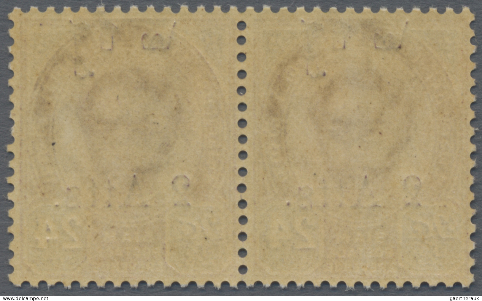 Thailand: 1908 Provisional 2a. On 24a. Horizontal Pair, Variety "ovpt. Shifted U - Thaïlande