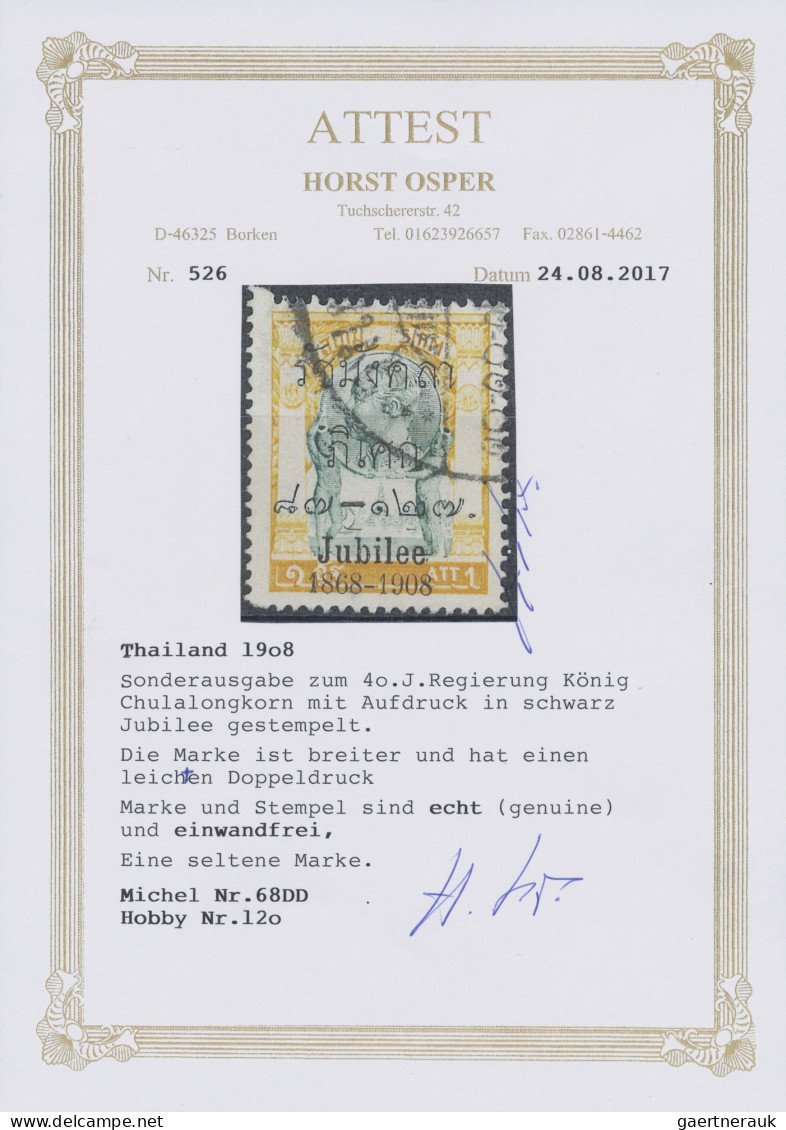 Thailand: 1908 'Jubilee' 1a. Green & Yellow With Jubilee Ovpt. The Stamp Is Some - Thailand