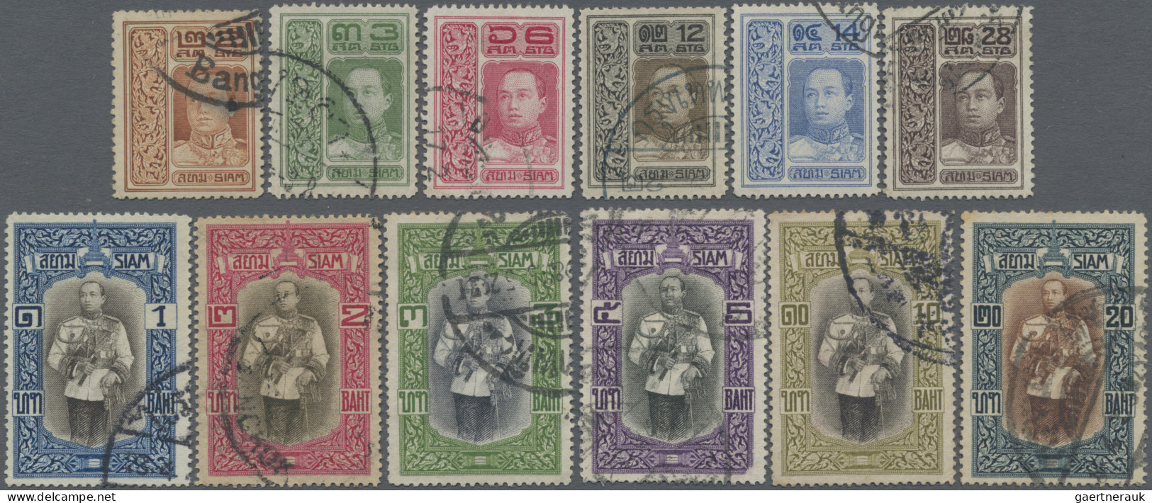 Thailand: 1912 King Vajiravudh Complete Set Of 12, Fine Used. H. Osper Certifica - Thailand