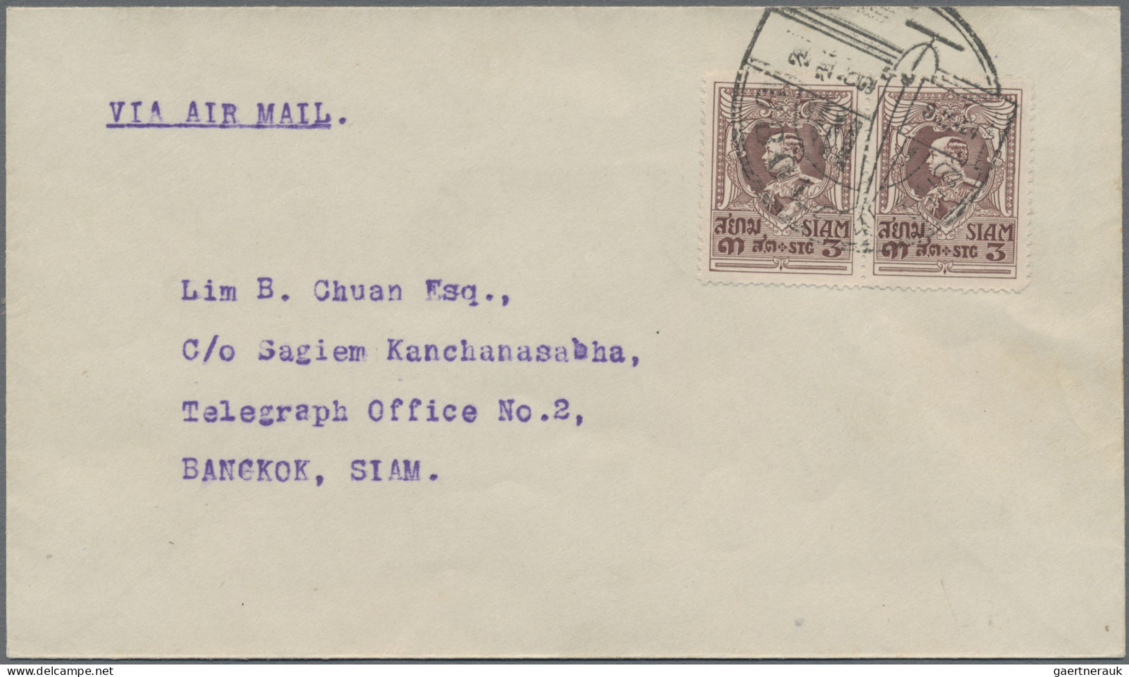 Thailand: 1924 Special Air Mail Ubol To Bangkok: Cover Franked 1920 3s. Red-brow - Thaïlande