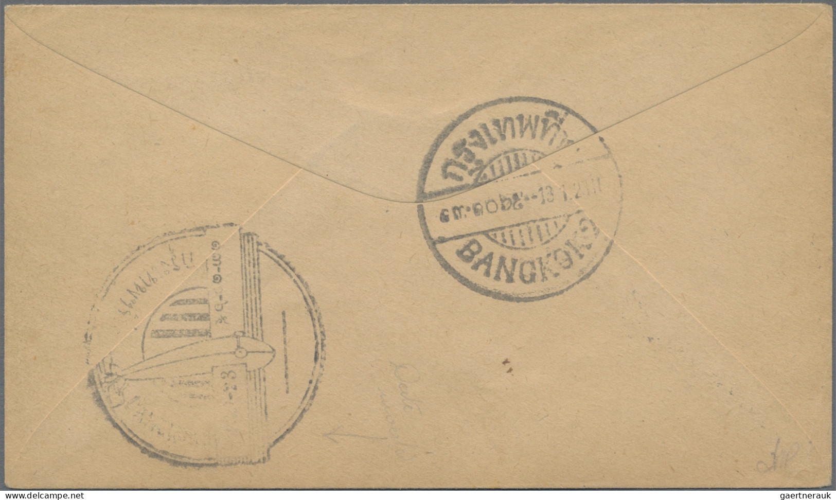 Thailand: 1923 Inland Air Mail Cover Flown From Ubon To Bangkok, Franked By 1920 - Thailand