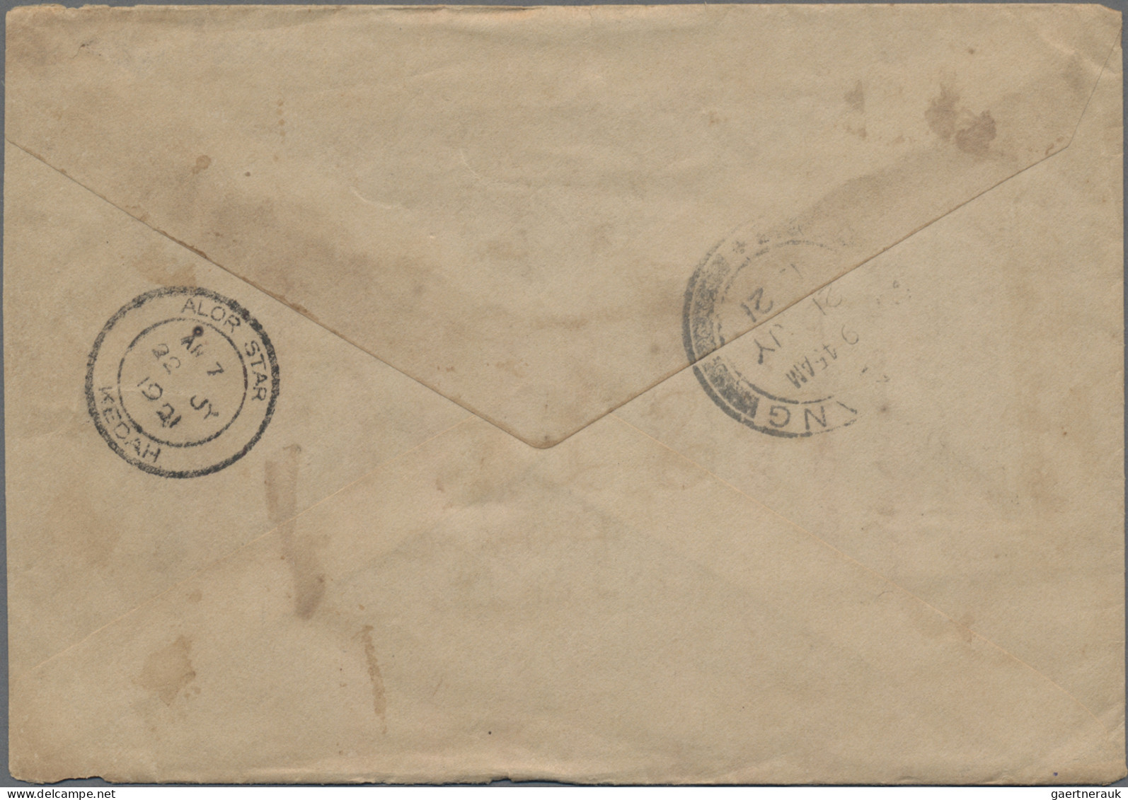 Thailand: 1921 Cover From Puket To Kedah Via Penang, Franked By Pair Of 1920 Kin - Tailandia