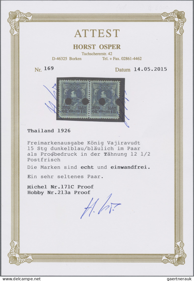 Thailand: 1926 'King Vajiravudh Rama VI' 15st. Dark Blue/bluish, Perf 12½, Very - Thailand