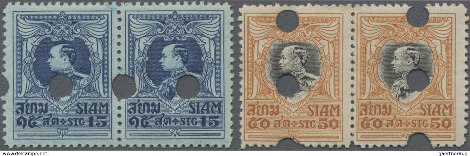 Thailand: 1926 'King Vajiravudh Rama VI' 15st. And 50st., Perf 12½, Each As PROO - Thaïlande