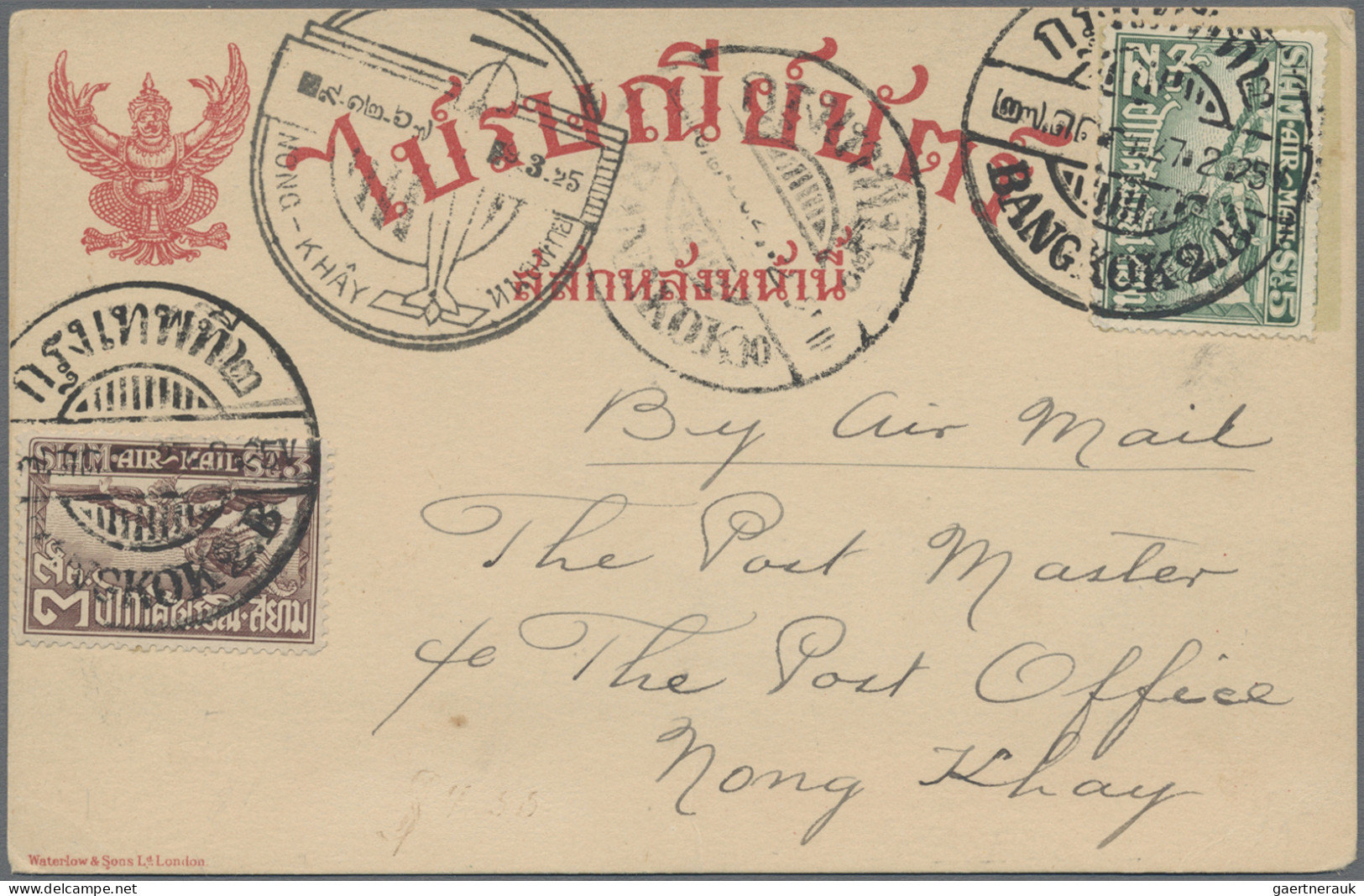 Thailand: 1925 First Flight Bangkok-Nong-Khây: P/s Card 3s. Green Franked 1925 A - Thaïlande