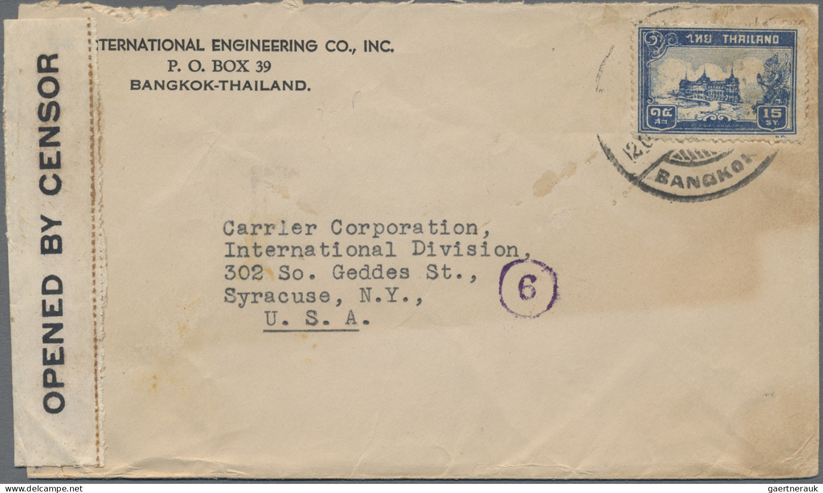 Thailand: 1940 Censored Cover From Bangkok To Syracuse, U.S.A. Franked 1940 '2nd - Thaïlande