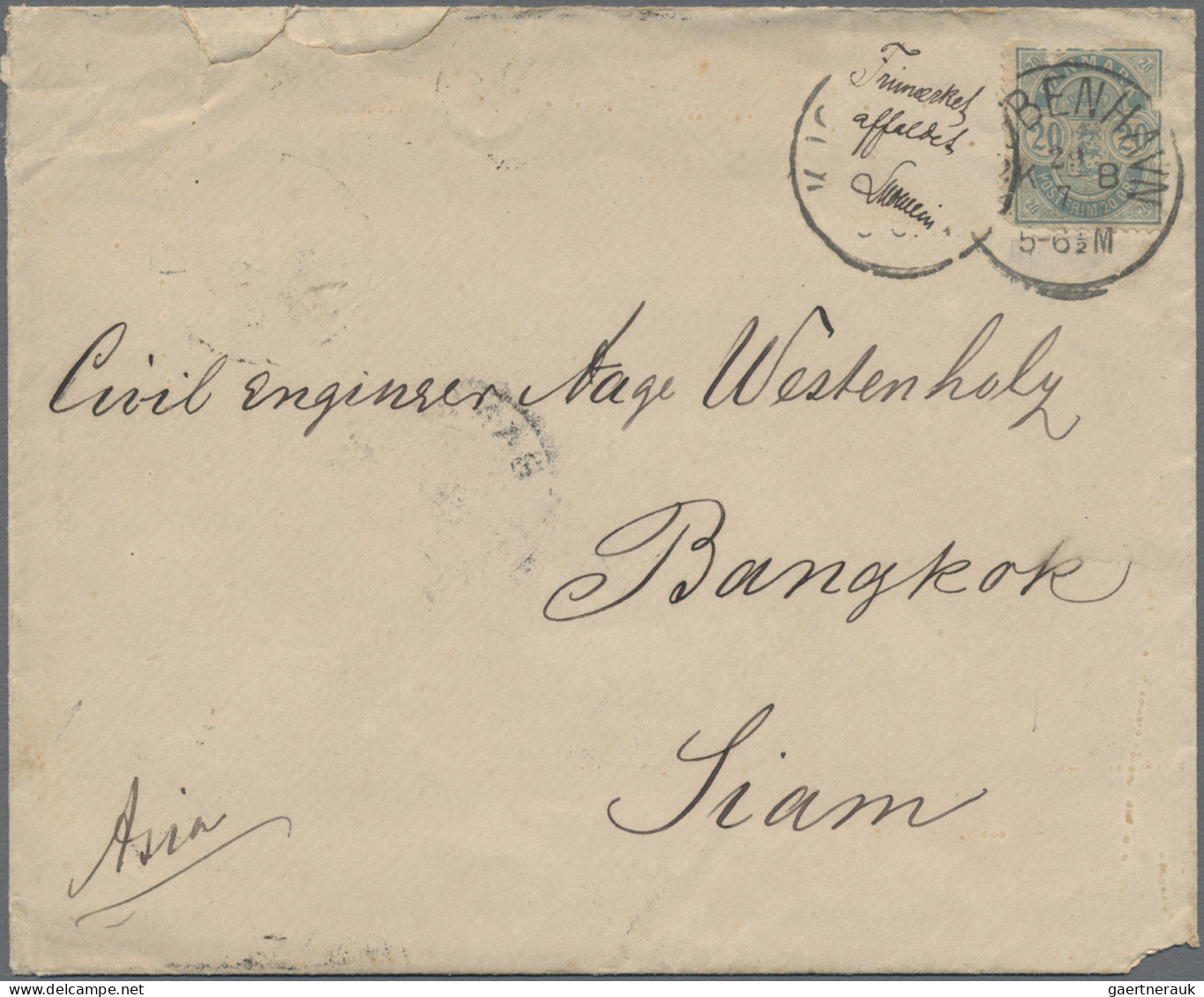 Thailand - Incoming Mail: 1886 Cover From Cobenhagen, DENMARK To Bangkok, Franke - Thailand