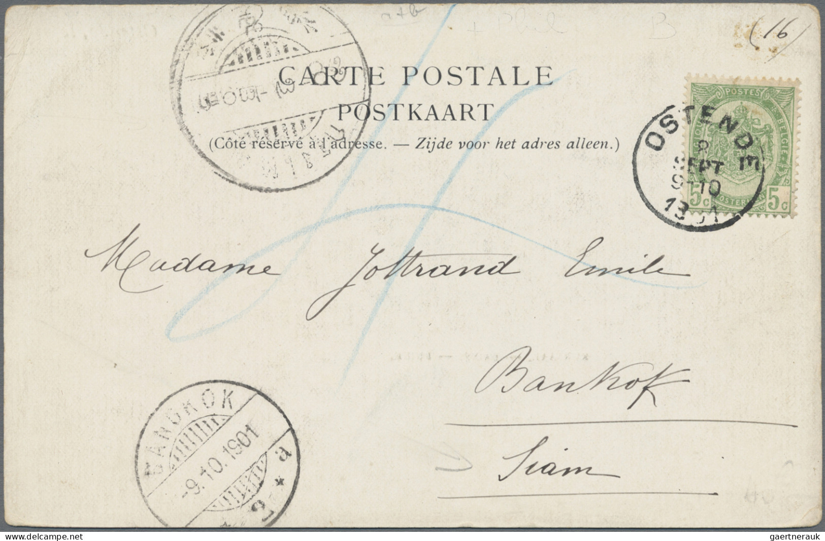 Thailand - Incoming Mail: 1901 Picture Postcard From Ostend, Belgium To Bangkok, - Thailand