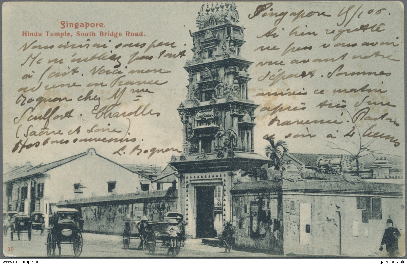 Thailand - Incoming Mail: 1906 Singapore Picture Postcard (Hindu Temple, South B - Thailand