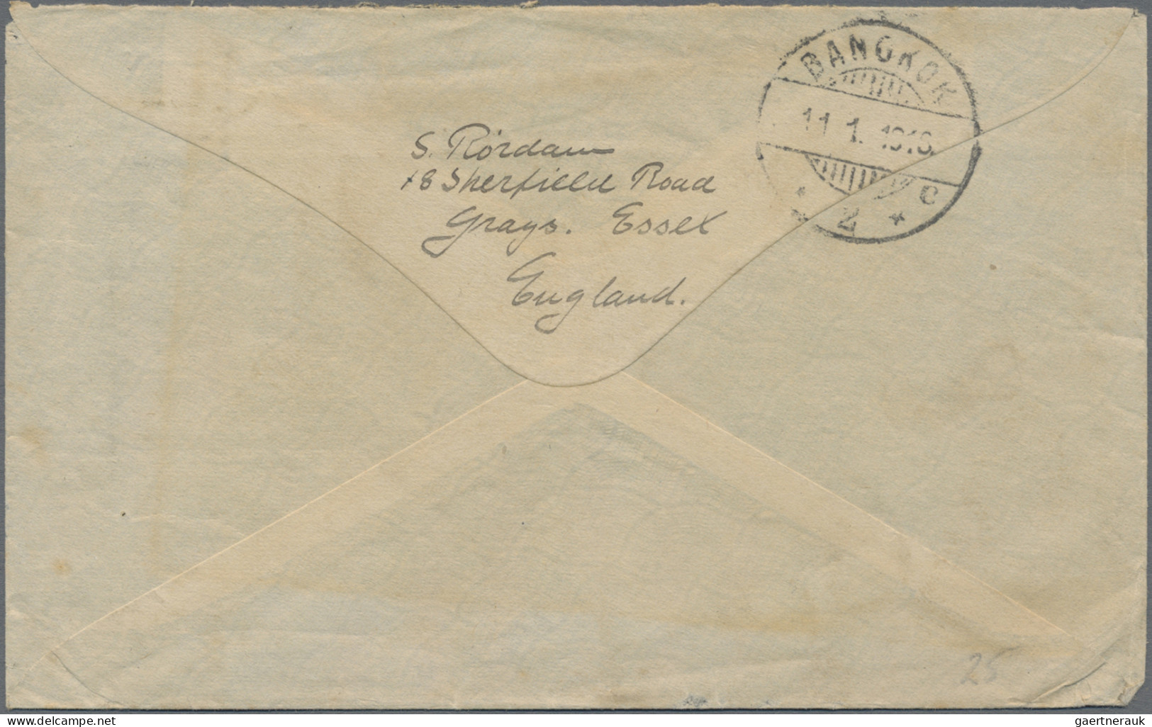 Thailand - Incoming Mail: 1915 Cover From Grays In Essex, England To Bangsue, Ba - Thailand