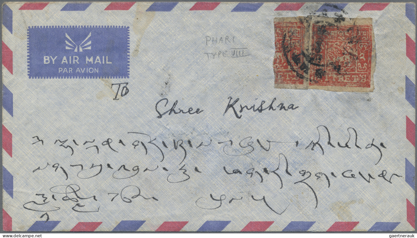 Tibet: 1933 Ff. Third Issue 2t. Scarlet And A Second Example Vertically Bisected - Autres - Asie