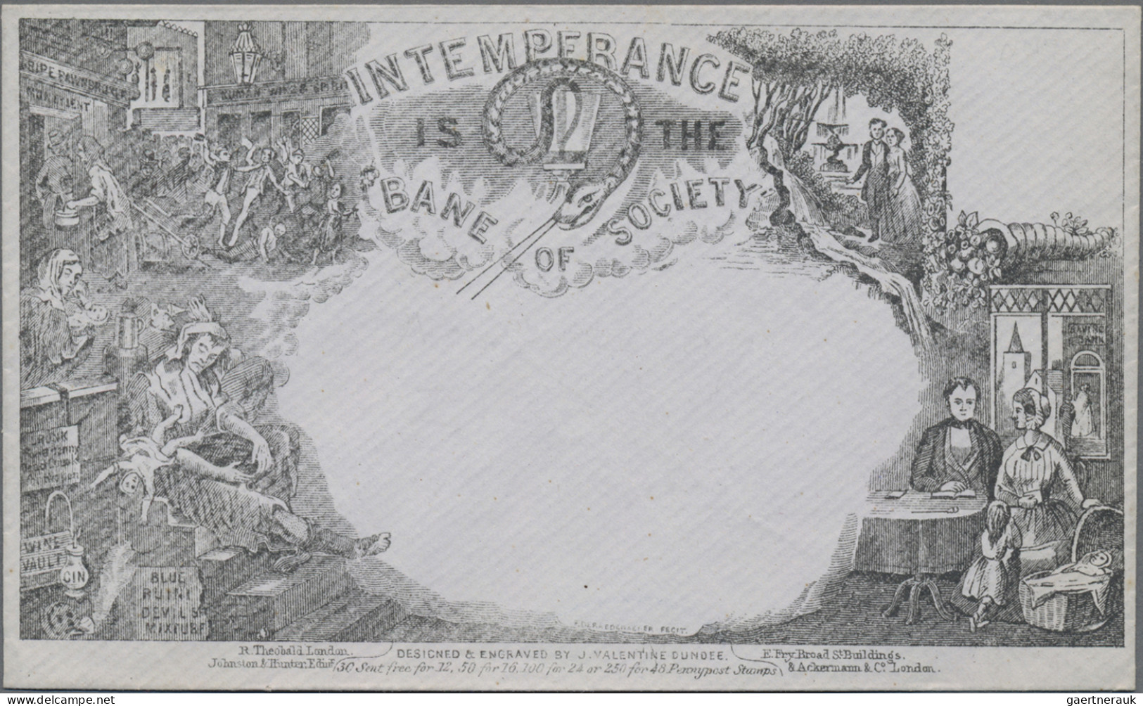 Thematics: Alcohol: INTEMPERANCE IS THE BANE OF SOCIETY, British Cartoon Envelop - Wein & Alkohol