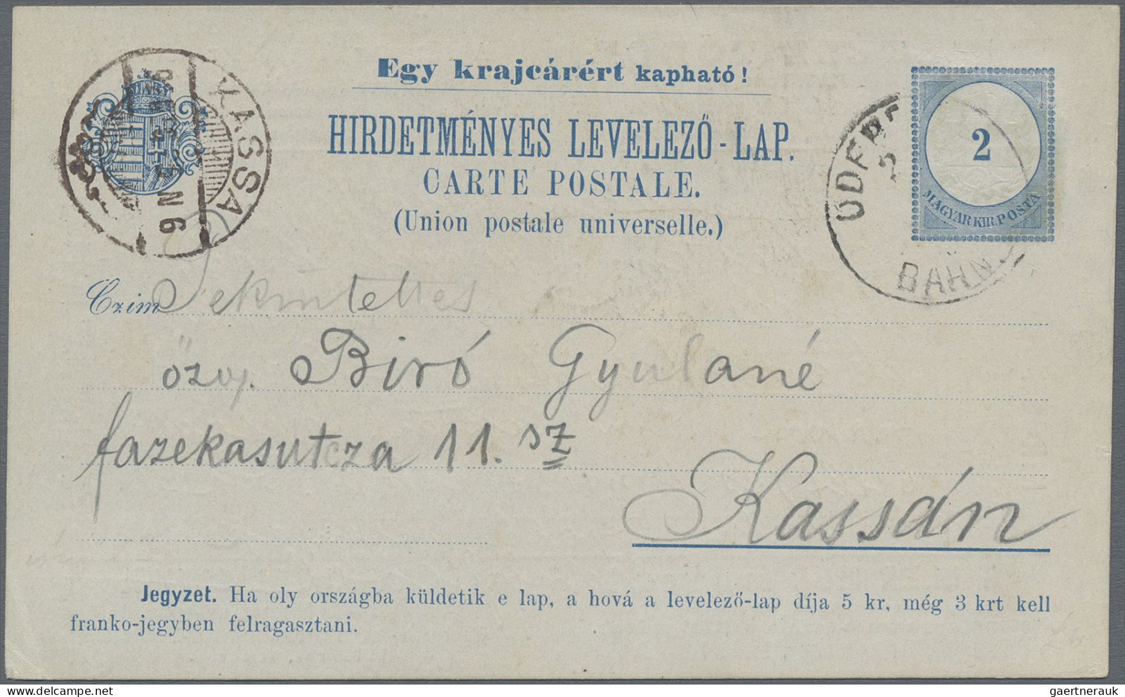 Thematics: Advertising Postal Stationery: 1892/1897, Ungarn, 2 Kr Blau Privat-An - Sonstige