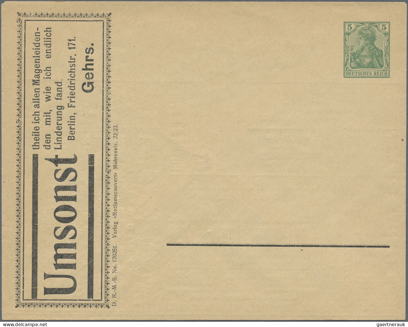 Thematics: Advertising Postal Stationery: 1902, Dt. Reich, 5 Pf Grün Germania, Z - Autres