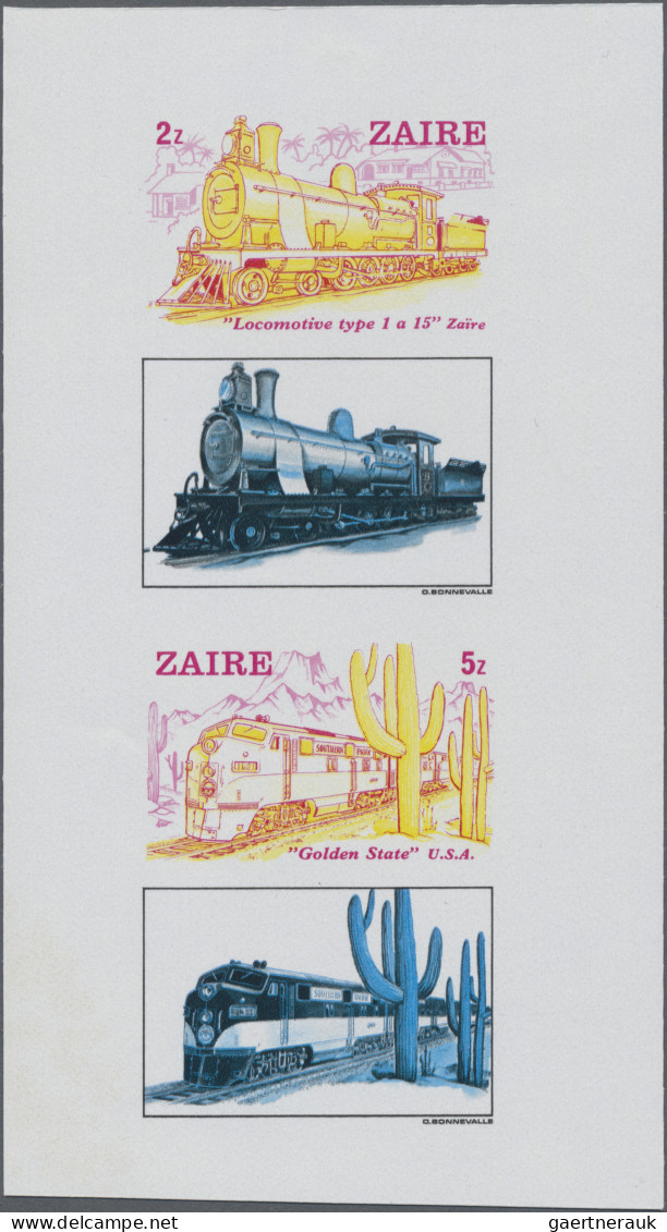 Thematics: railway: 1980, Zaire. Lot contains 2 progressives for each stamp of t