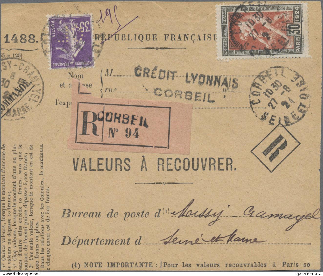 Thematics: Olympic Games: 1924, Olympic Games Paris, Four Receipts For Registere - Other & Unclassified